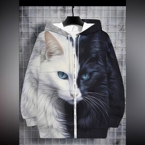 Black and White Cat Hoodie. UNISEX